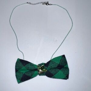 “Dainty Dapper”Green and Black Plaid Bow Tie Necklace